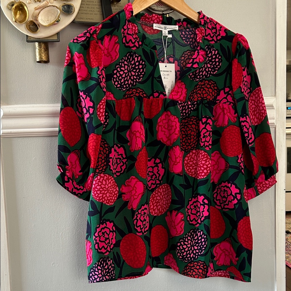 Michelle McDowell Bold Floral Blouse in Pink & Green - Picture 2 of 7